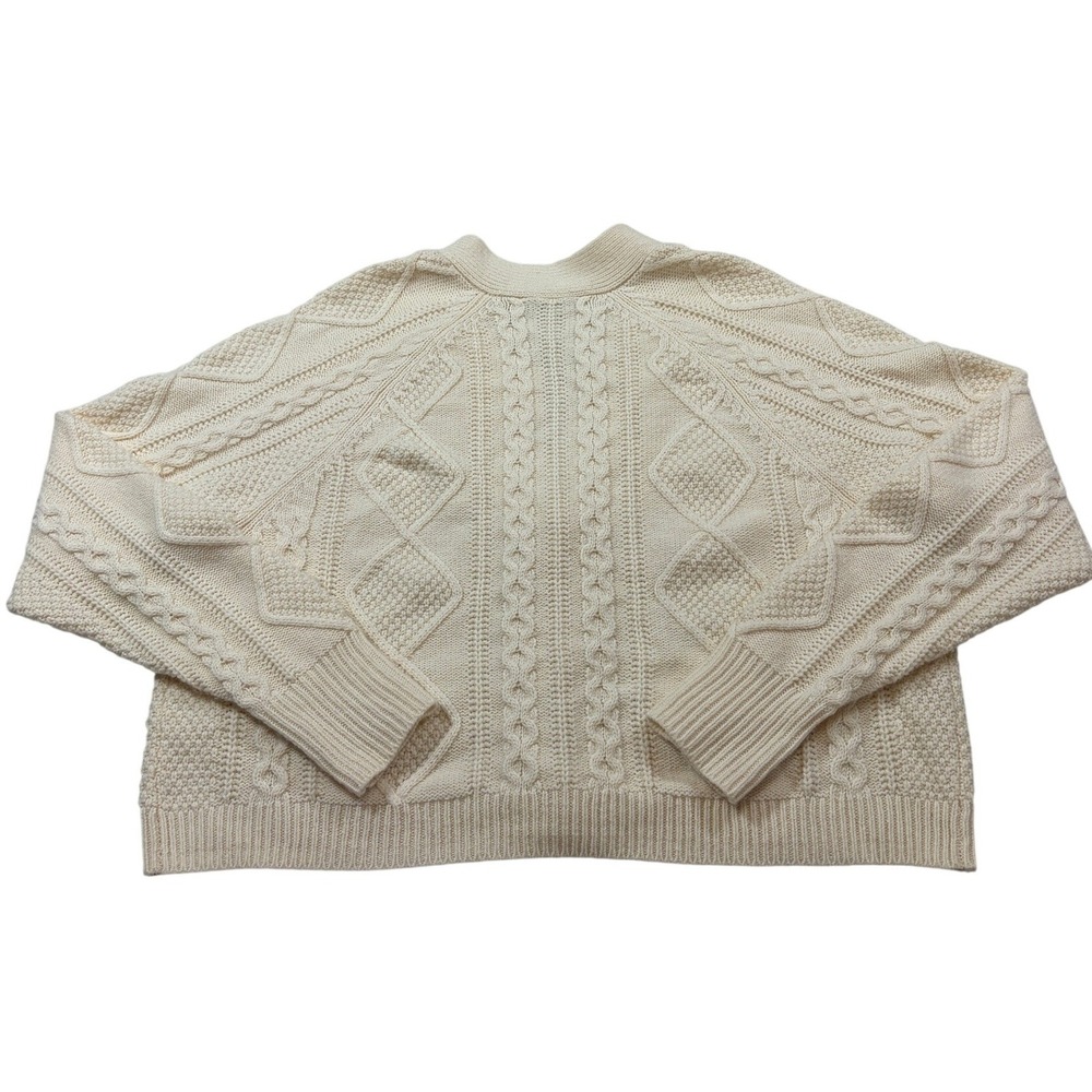 Madewell Wool Blend Cable Knit Cropped Cardigan Sweater Cream XS N0010 - Picture 6 of 11